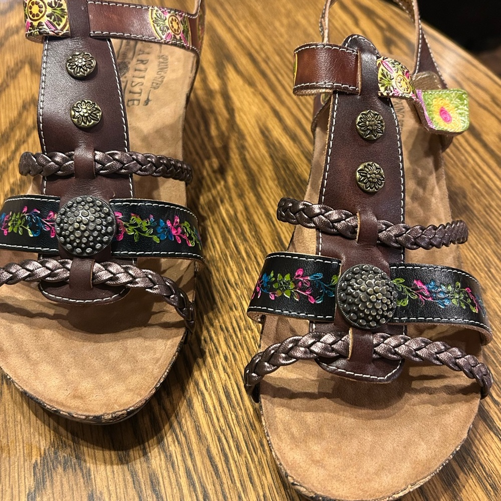 Brown Embroidered Sandals